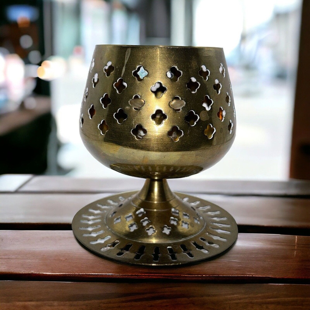 Vintage Brass Moroccan Style Candle Holder - Picture 2 of 7